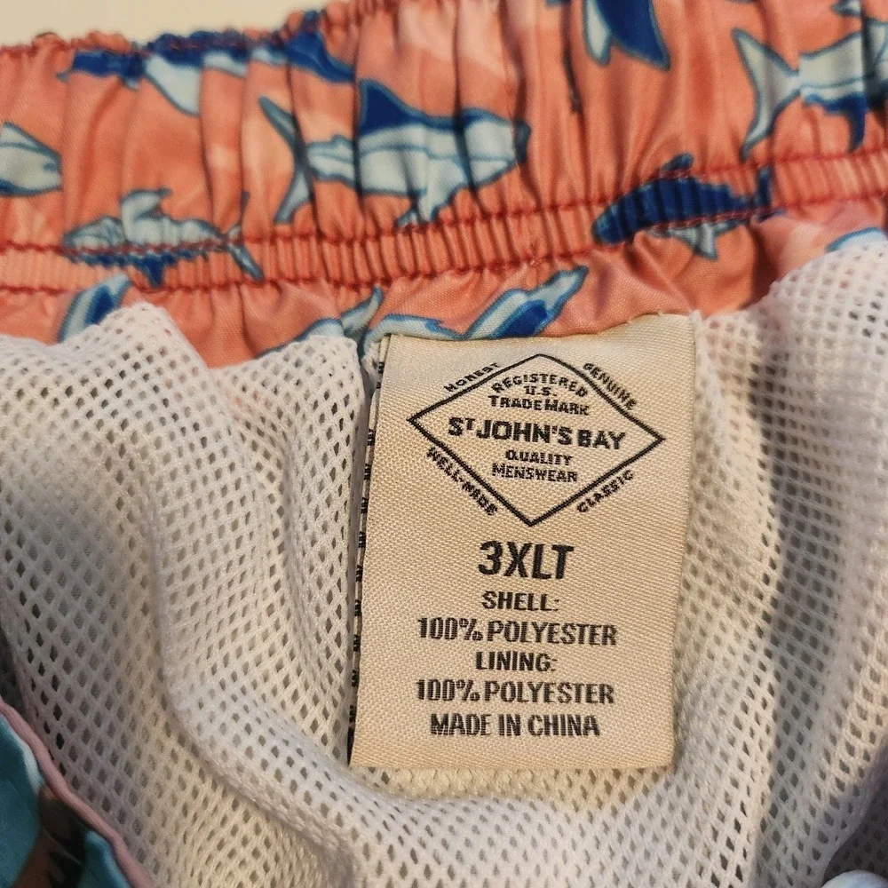 St‎ Johns Bay Swim Trunks Blue Hawaiian Flamingos Drawstring Mesh Lined 3XLT